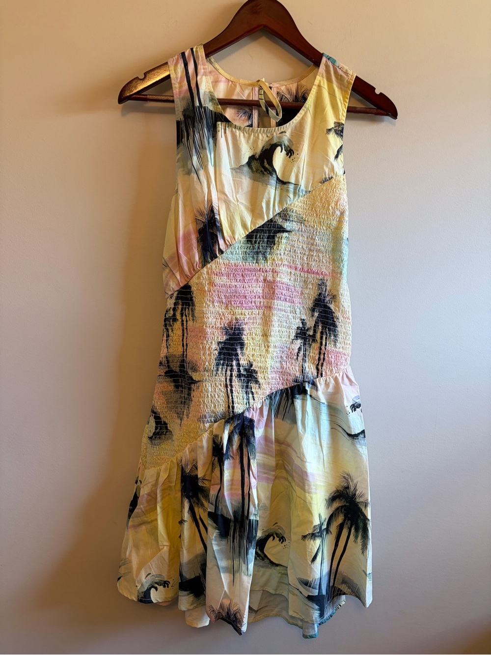 Celandine Sleeveless Pastel Palm-Print Sundress